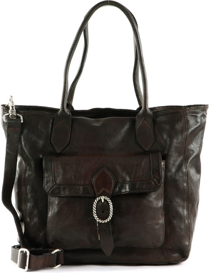CAMPOMAGGI Leren Shopper Schoudertas Shopping Bag Moro Donkerbruin