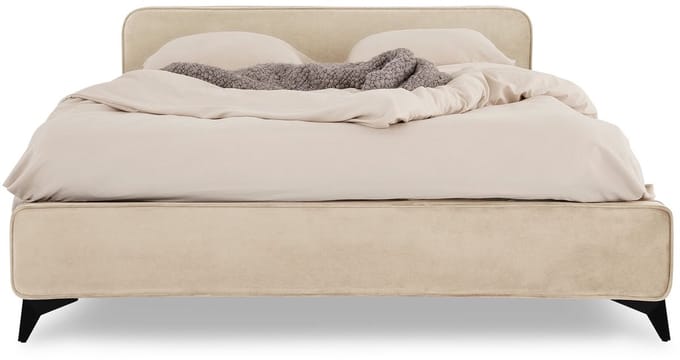 Gestoffeerd bed LAVORO 140x200 cm met lattenbodem & fluweel – beige