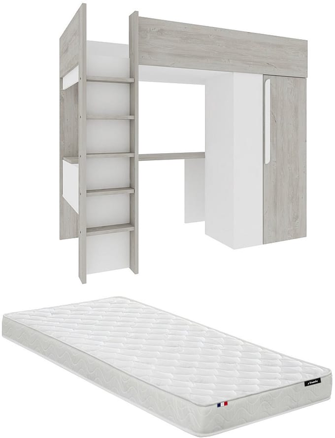 Vente-unique Hoogslaper hout lichtgrijs, wit 90 x 200 cm