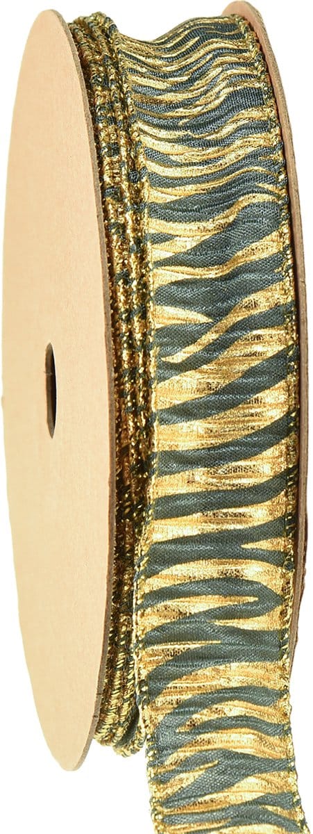 Decoratief lint van chiffon in groen/goud, 25 mm breed, 15 m lang - id