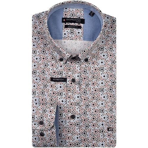 Giordano Overhemd Ivy Button-Down Squares Fantasy Graphic Satin Stretch Deep Mauve-Multi / male
