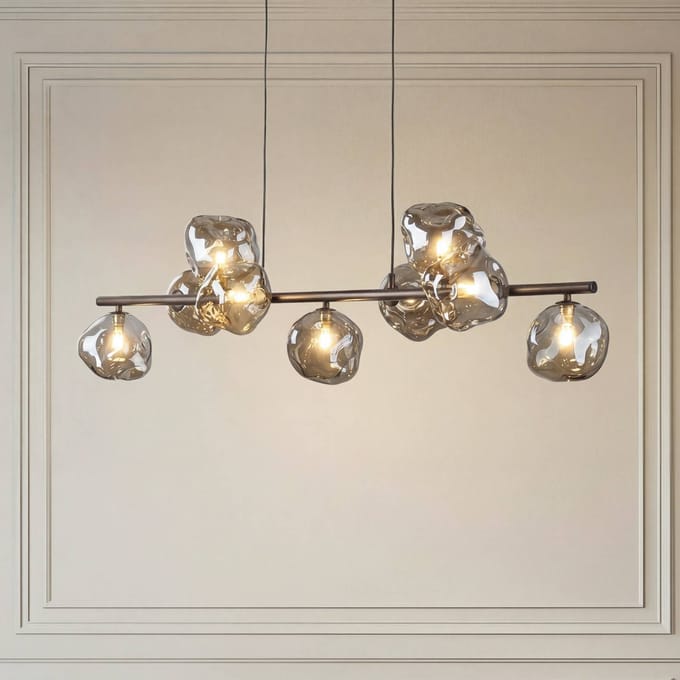TK Lighting Hanglamp Lava, bruin, 9-lamps, glas, lengte 116 cm, G9