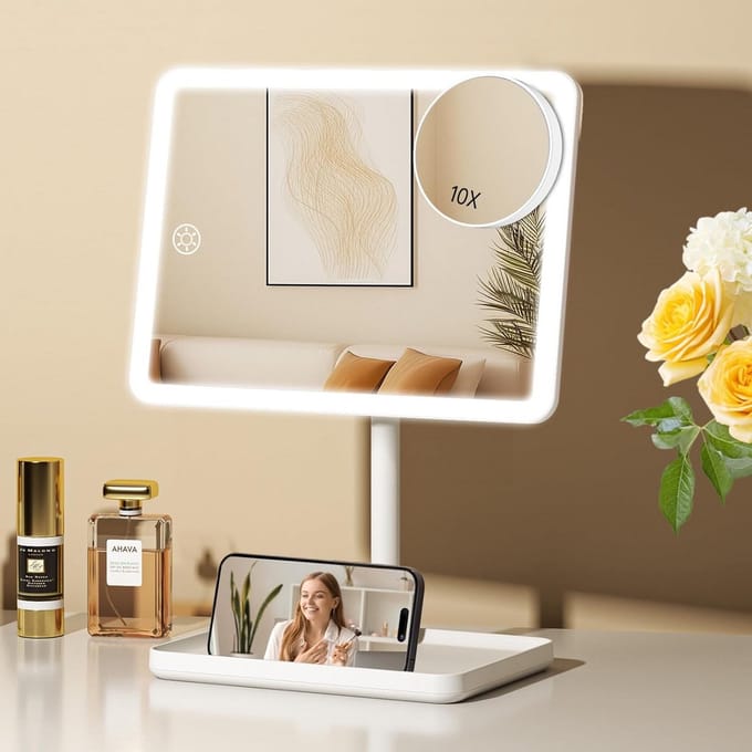 Oplaadbare Make-up Spiegel met Verlichting en 10x Vergroting