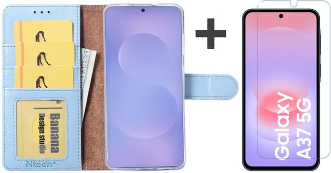 Hoesje met Screenprotector Geschikt voor Samsung Galaxy A37 – Arara bookcase met pasjeshouder - Blauw