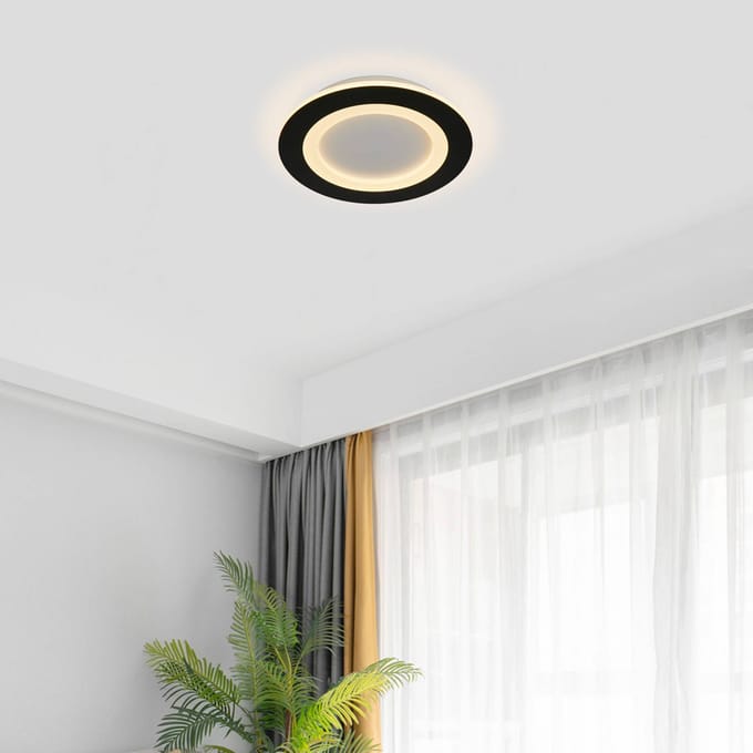 Searchlight LED plafondlamp Ringo, Ø 25 cm, zwart/wit, ijzer/acryl, CCT