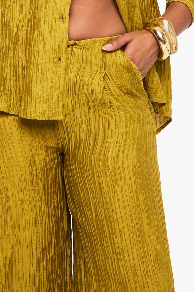 boohoo Dames Geweven gerimpelde wijde broek | Olijf | Maat: 38