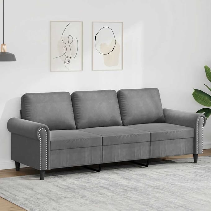 Vidaxl Bank 3-zits, Donkergrijs, 180 Cm, Bekleed met Fluweel