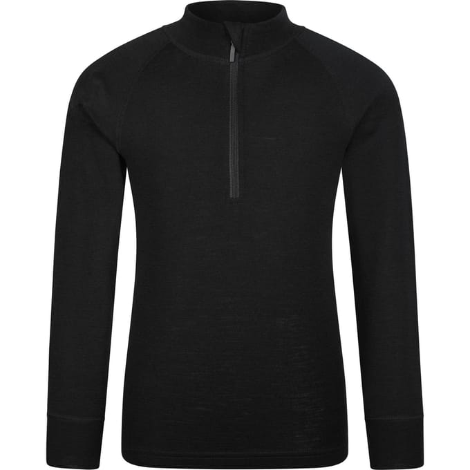Mountain Warehouse Kinder/Kids Merino Blend Half Rits Base Layer Top (Zwart)