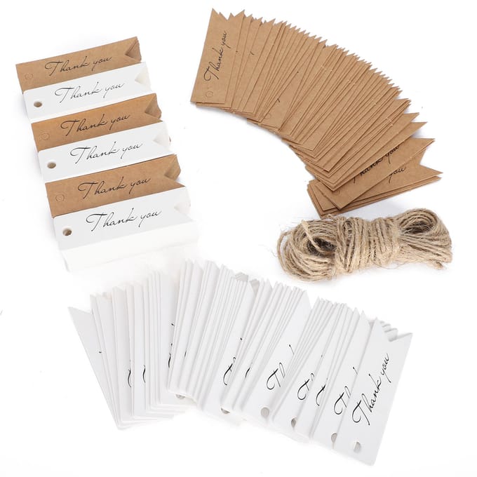 400 stuks bedanklabels met touw kraftpapier kaarten cadeaulabels wit bruin knutsel brown