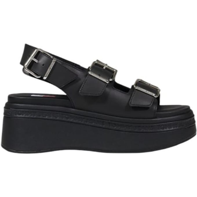 Tommy Hilfiger Jeans Zwarte Leren Platform Sandalen