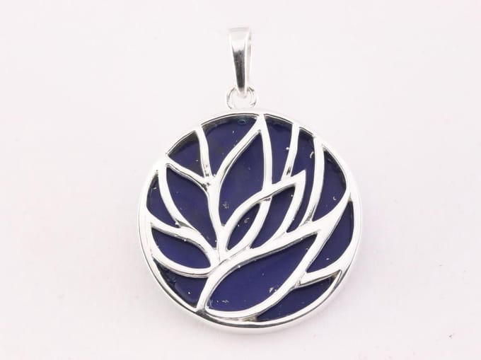 Ronde zilveren lotus hanger op lapis lazuli