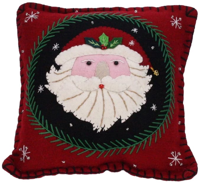 Kussen rood Kerstman, vilt incl. vulling 19x8,5x19cm
