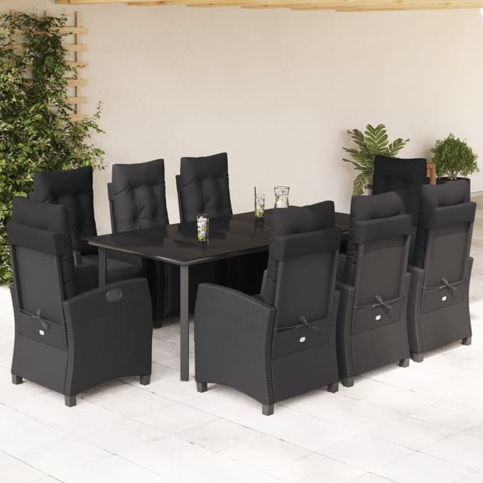 vidaXL - 9-delige - Tuinset - poly - rattan - zwart