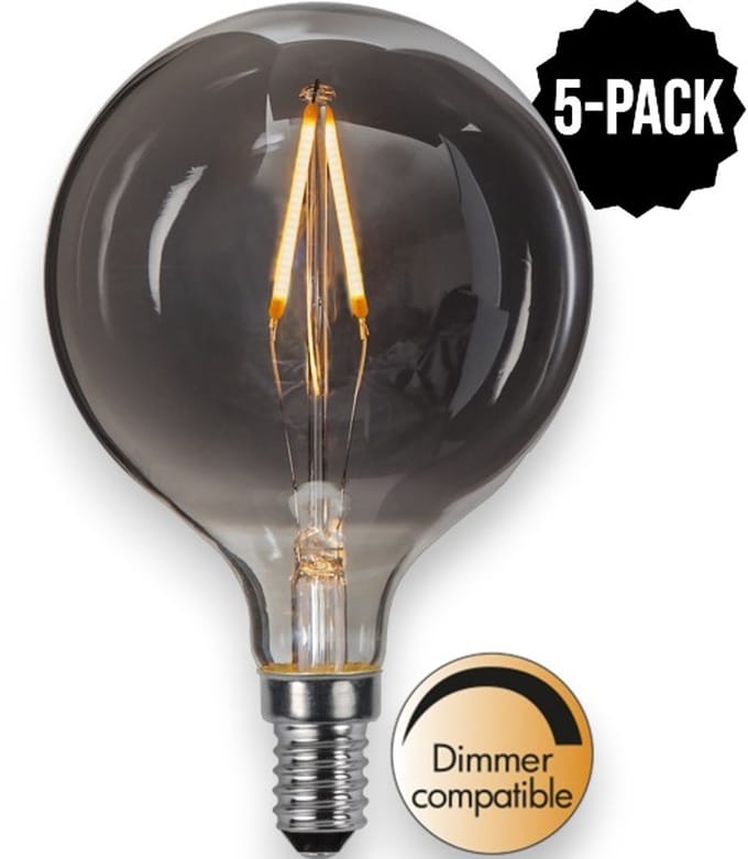 5-Pack | Globelamp G80 - E14 - 1.5W - Super Warm Wit <2200K - Dimbaar - Filament - Rookglas