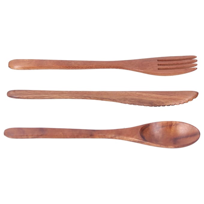 3 STUKS Houten Servies Sets Draagbare Vork Mes Lepel Bestek Keuken Dinerwaren Accessoires brown