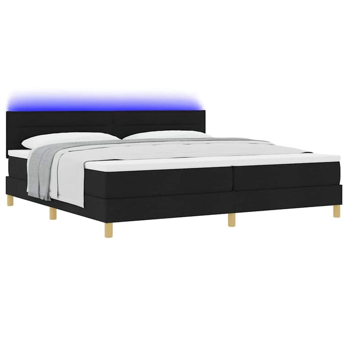 vidaXL - LED - Box - Spring - Bed - met - hoofdeinde - Zwart - 200 - x - 200 - cm - Stof
