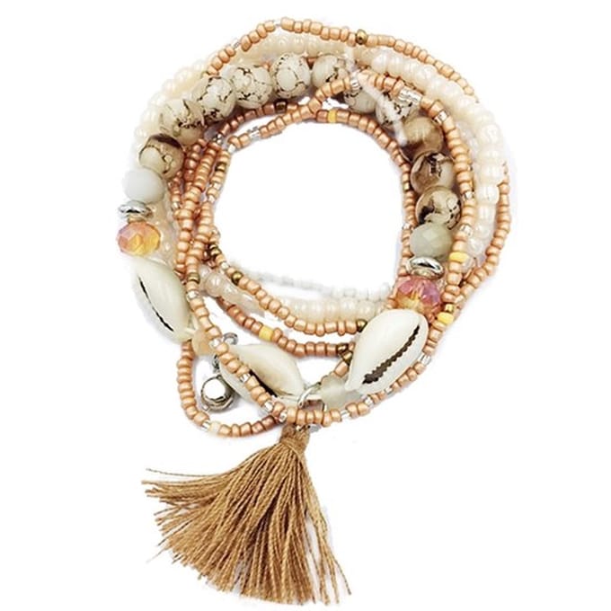 Jomide Armbandjes Bohemen Shell - Beige - 7 stuks