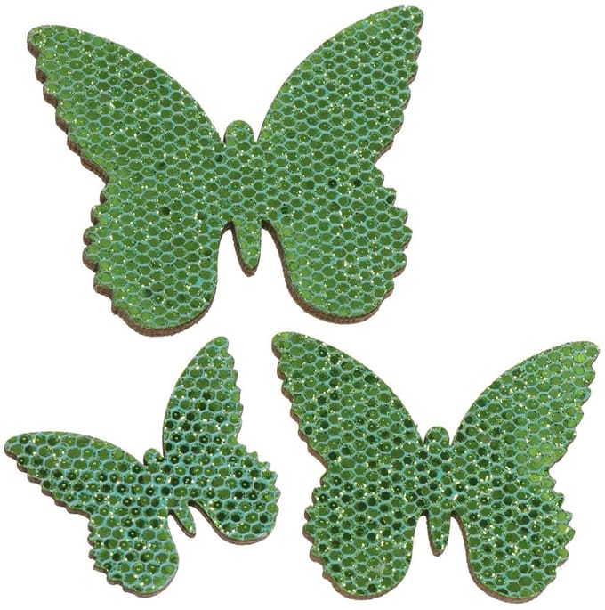 Strooidecoratie vlinder groen glitter 5/4/3cm 24 st, 24 Stück