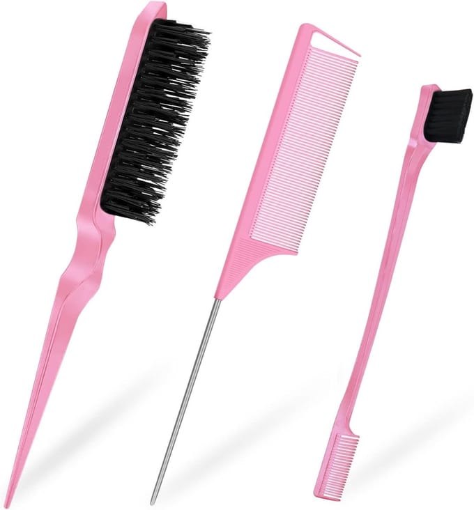 Sleek Bun Haarborstel Set van 3 - Edge Brush voor Vrouwen, Kinderen en Kappers met Braid Functie