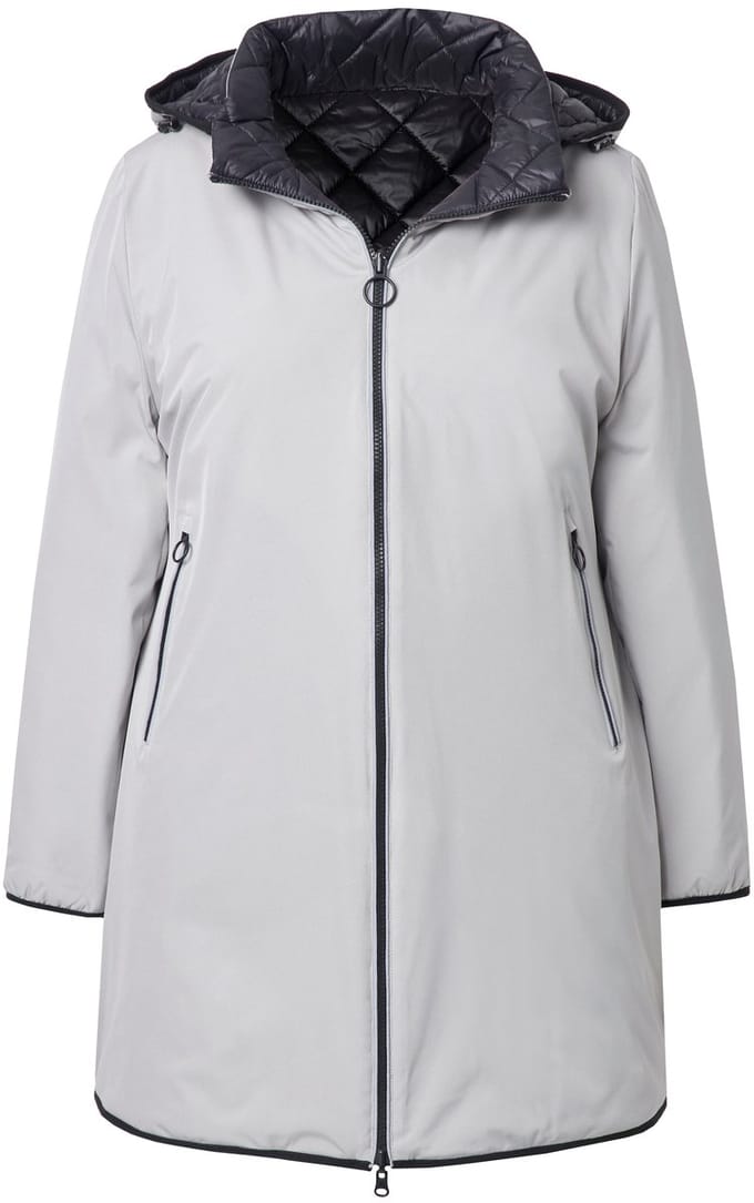 Ulla Popken - Dames - HYPRAR omkeerbare doorgestikte jas reflector tweewegrits - Medium grijs - Maat 58+