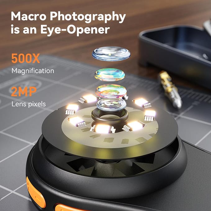 Mini microscope 1080P pour enfants Microscope numérique de poche 500X Éclairage LED Fix Focus Support Photo noir