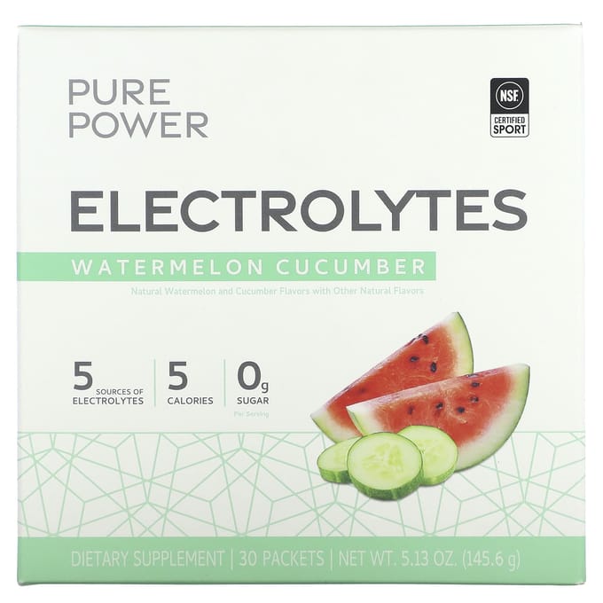 Dr. Mercola, Pure Power, Électrolytes, Pastèque Concombre, 30 Sachets, 5,13 oz (145.6 g)