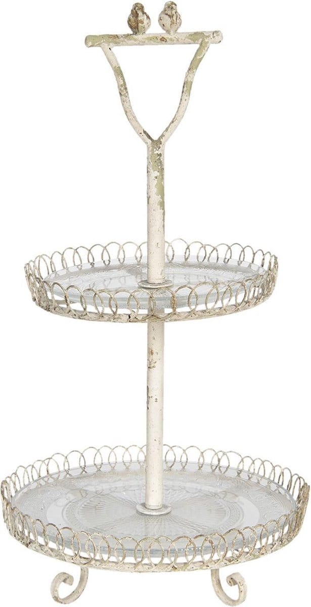 Clayre & Eef Etagère 2 laags Ø 36x65 cm Wit IJzer