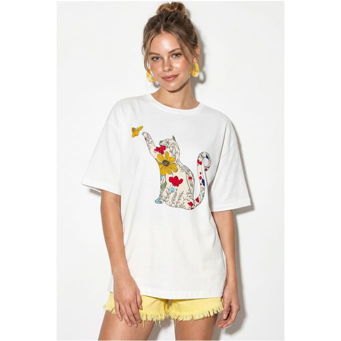 Overmaat Geprinte Katoenen T-Shirt