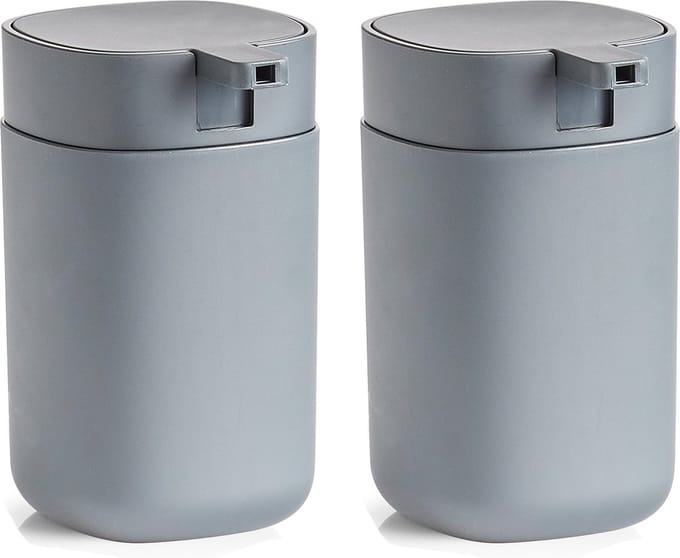 Zeller Zeeppompje/dispenser - 2x - kunststof - grijs - 12 cm - modern