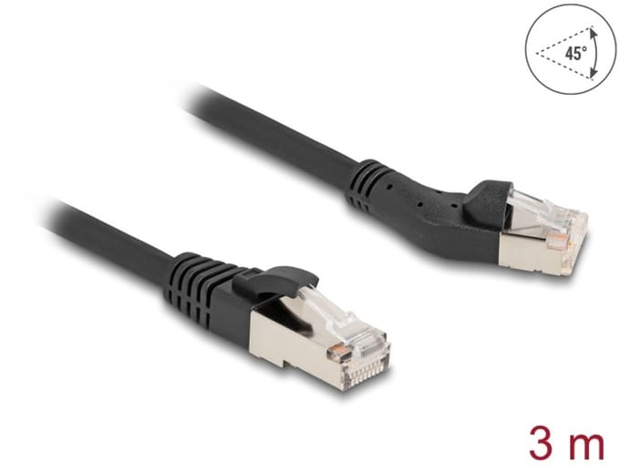 Delock RJ45 Network Cable Cat.8.1 S/FTP plug 45° left angled to plug straight up to 40 Gbps 3 m black