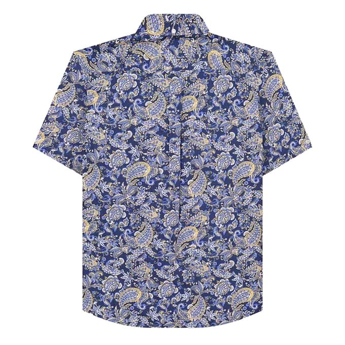 Lambretta Heren Paisley Overhemd met korte mouwen (Marine, Wit)