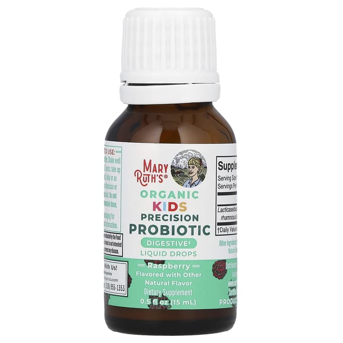 MaryRuth's, Biologische Precision Probiotic voor Kinderen, Vloeibare Druppels, Leeftijden 4-13, Frambozensmaak, 2 Miljard KVE, 0,5 fl oz (15 ml)