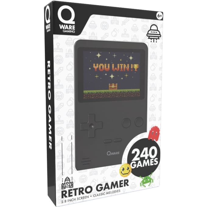 Qware - Retro Gamer - Retro Spelcomputer - Retro Console - Mini Spelcomputer - 2.8 inch - 8-Bit - 240 Games - Klassiek - Nostalgie - Spelletjes - Zwart
