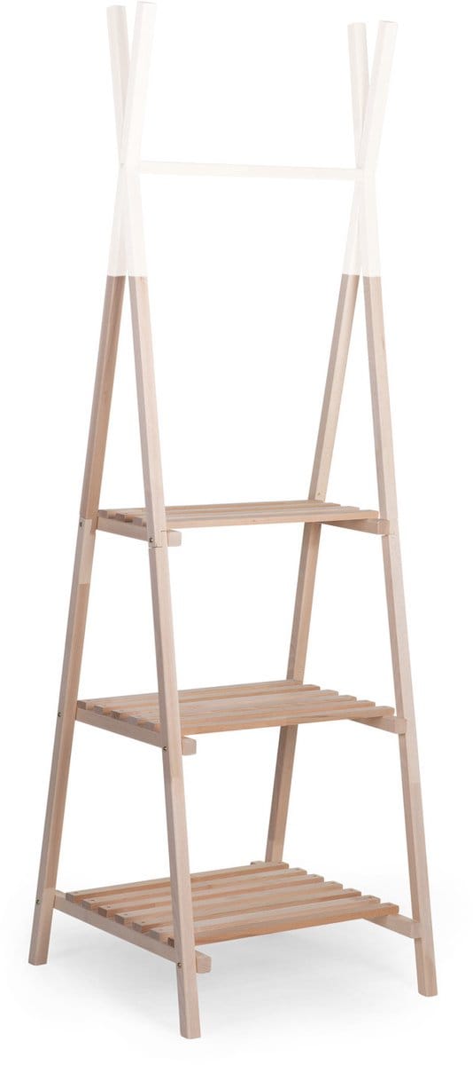 Childhome Tipi Kleerstaander - Open Kledingrek in Tentvorm voor de Kinderkamer - 3 Legplanken en een Roede om Kleertjes op te Hangen - 100% Beukenhout in Naturel - Slim Ruimtegebruik - 60 x 60 x 197 cm
