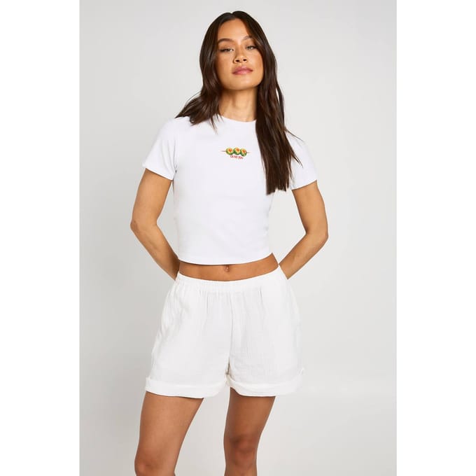 boohoo Dames Lange Katoenen Gaas Short | Wit | Maat: 42