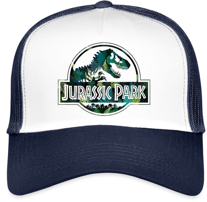 Jurassic Park Logo Met T-Rex Bladeren Ontwerp Trucker Cap