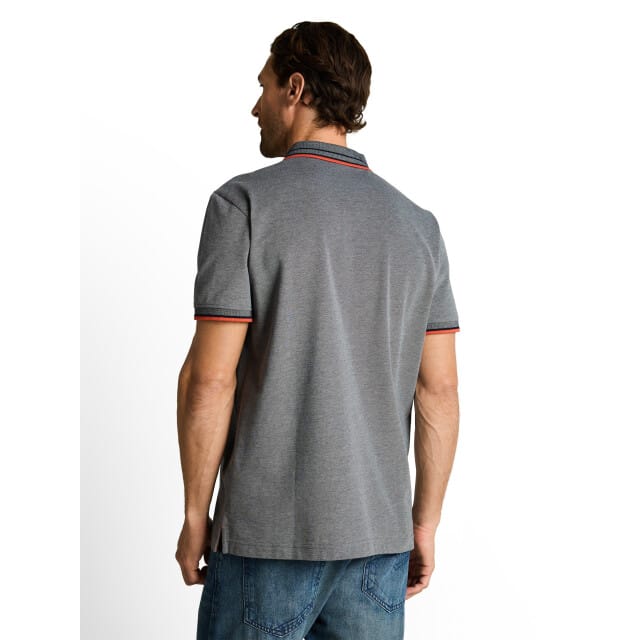 Tom Tailor - Piqué poloshirt met logo-print - Maat L - greyish green two tone pique