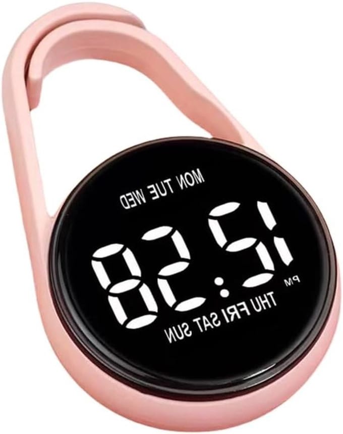 Mini Digitale Klok - Hangend Horloge - Studie Hulp - Touchscreen Bediening - 3.8 cm Diameter - Roze