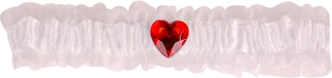 Kousenband grote maat - wit met rood strass hartje