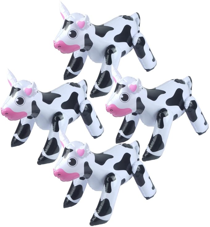 Opblaasbare dieren - 4x - Koe - wit/zwart - 53 x 20 cm - pvc kunststof