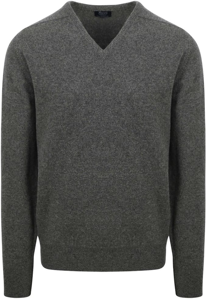 William Lockie Pullover Lamswol V Cliff Grijs - Maat S - Heren - Pullovers