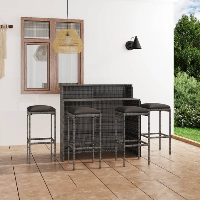 vidaXL - 5-delige - Tuinbarset - met - kussens - grijs