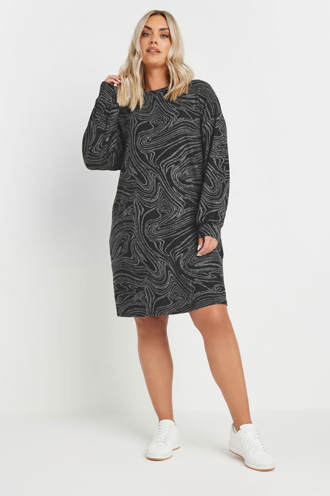 Yours Zwarte Abstract Print Soft Touch Jumperjurk Size 48
