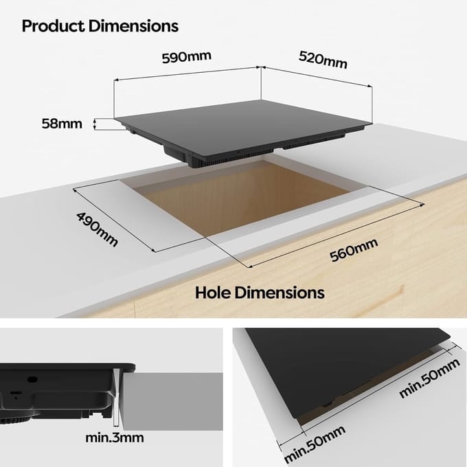 Inductiekookplaat - Flexzone Kookplaat - Snel Koken - Powerboost Functie - 60 cm - Zwart