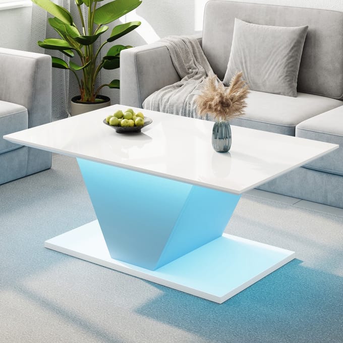 Sweiko Salontafel - 100*50*46 cm - LED-verlichting - Hoogglans - Bijzettafel - Wit