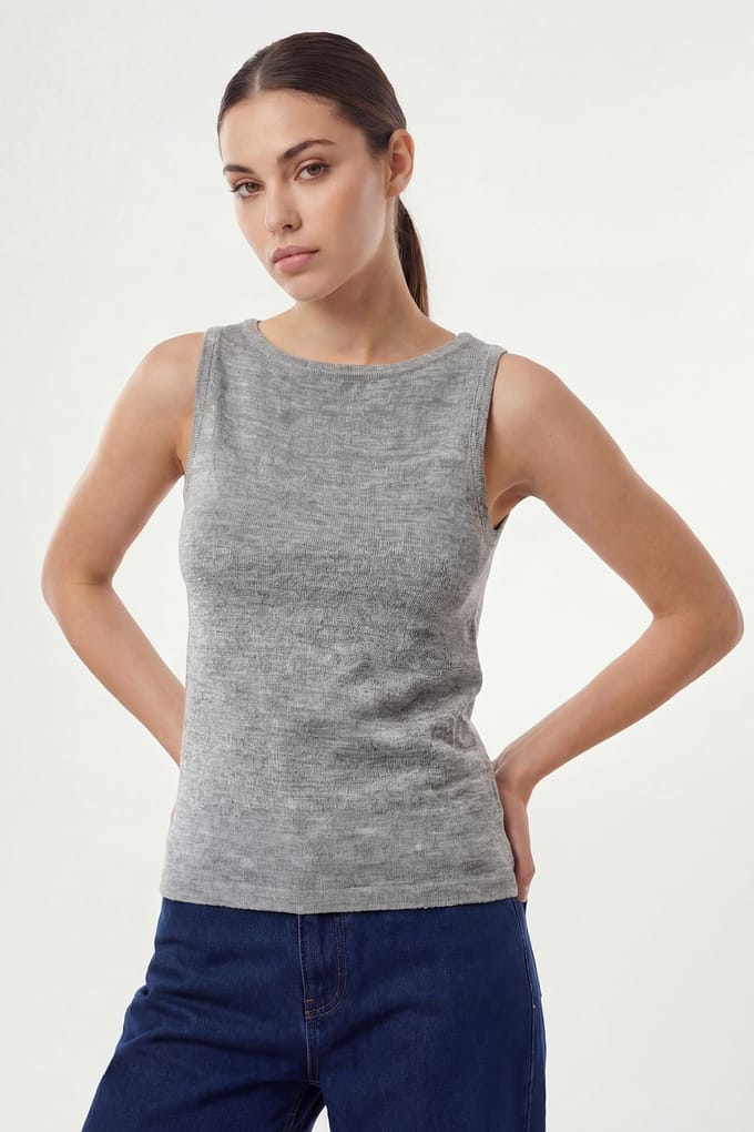 Ribbels Mouwloze Crew Neck Tanktop