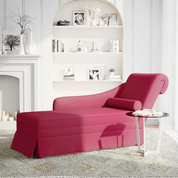 vidaXL Chaise longue met bolster en rechterarmleuning fluweel wijnrood