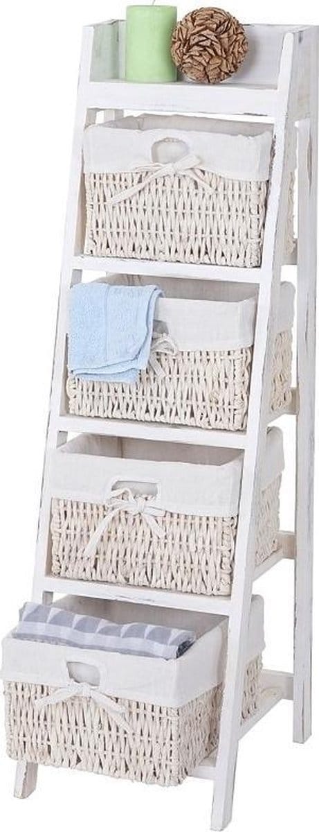 Schuine kast Shabby Chic wit