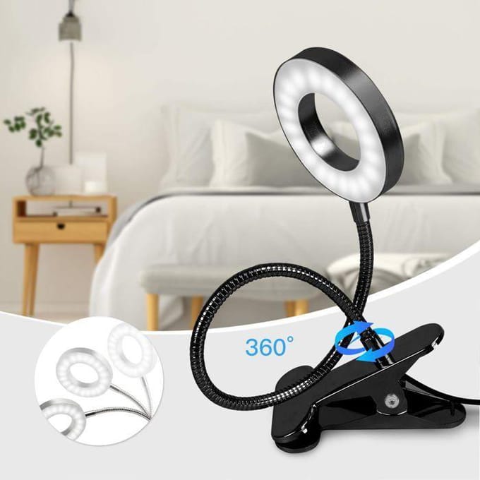 Lampe de Bureau à Pince 48 LED Flexible à 360°Lampe Lecture Clipsable 3 Modes d’Éclairage Lampe Bureau Led USB, Noir zwart