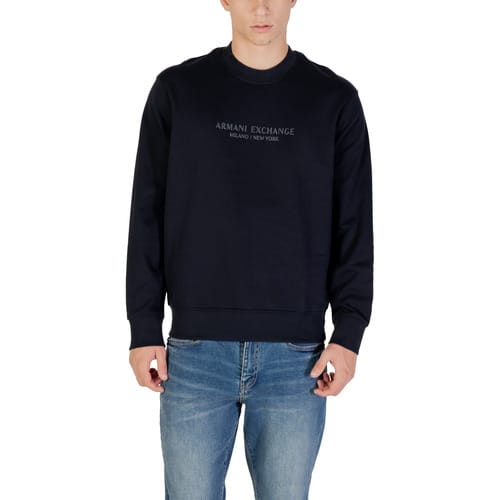 Printed Long Sleeve Round Neck Sweatshirt - Blue
